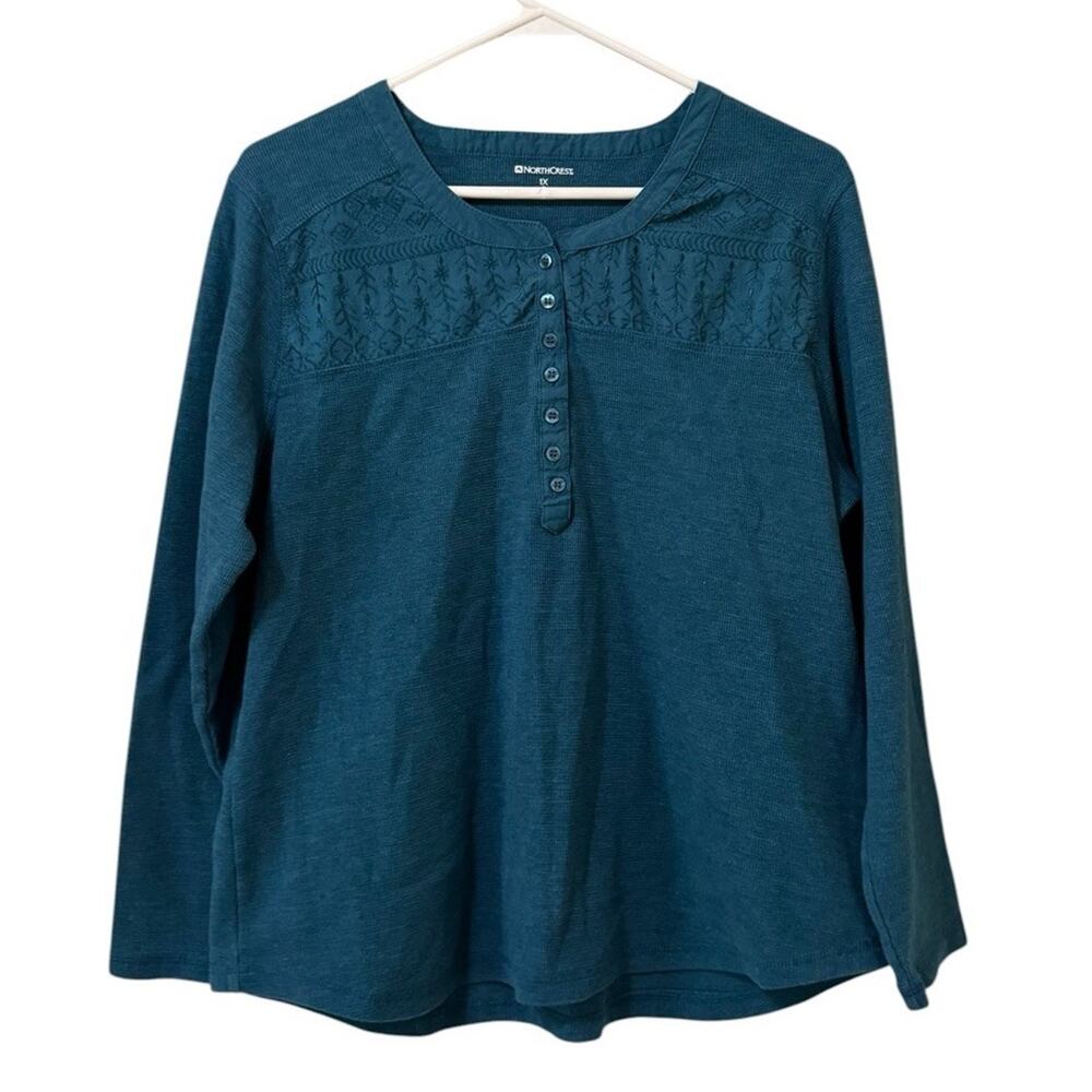 North Crest Women Size 1X Long Sleeve Shirt‎ Top V-Neck Casual Everyday Modern
